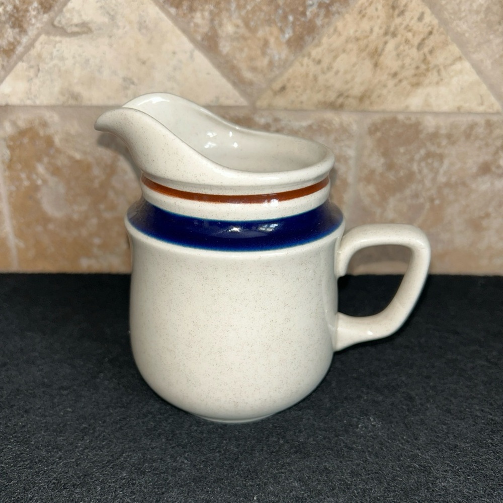 Contemporary Chateau Creamer hand painted Stoneware Cobalt Blue & Brown Strips